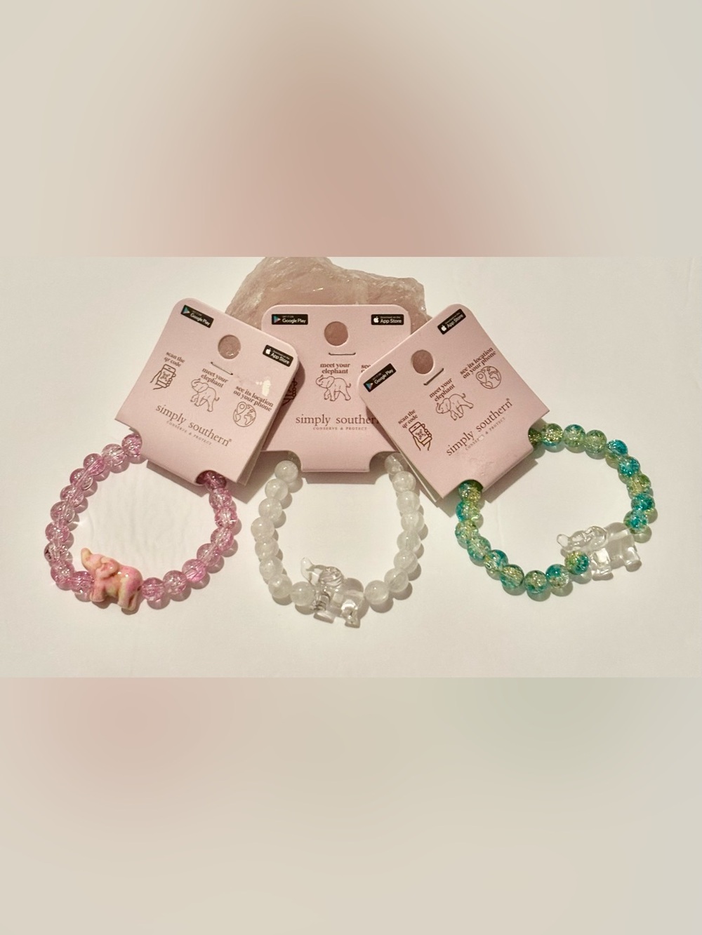 NWT Bundle of 3 Simply Southern Elephant 🐘Tracker Glass Beaded & Charm Bracelets